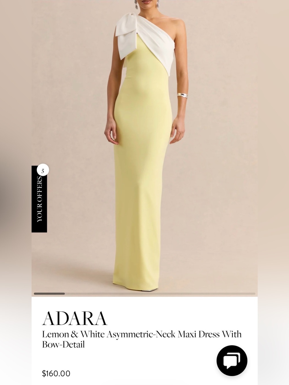 One-Shoulder Yellow Maxi Dress with Cream Bow Detail